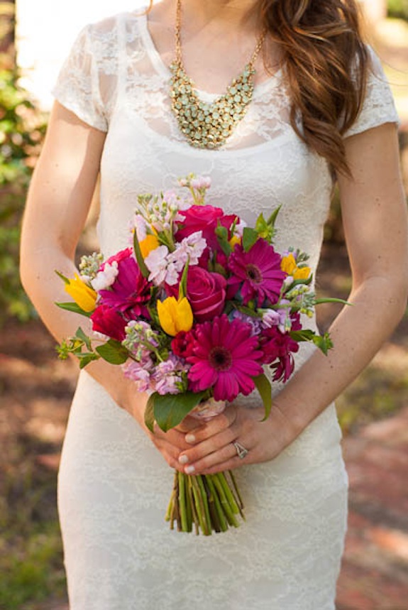wildflower bouquet pink yellow bridal wedding