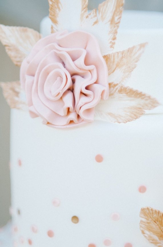whimsical wedding cake speckled pink gold polka dots