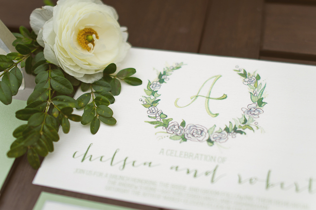 handpainted watercolor green wedding invitation suite