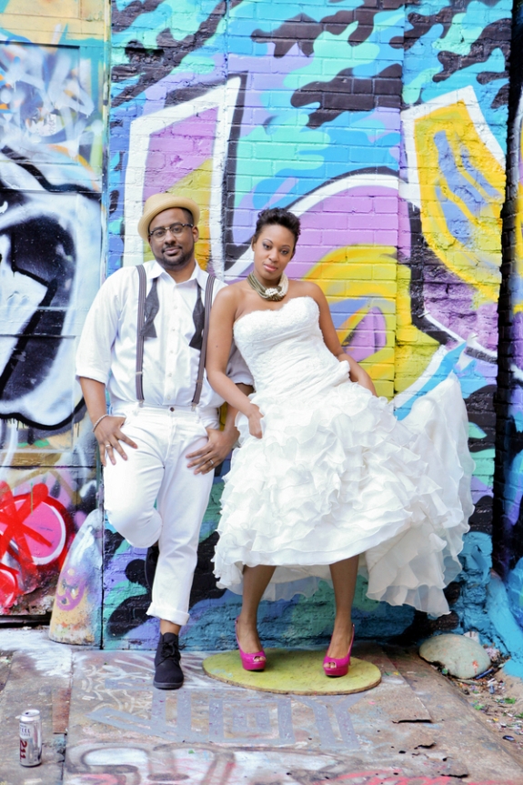 offbeat alternative graffiti wedding portraits trash the dress pictures