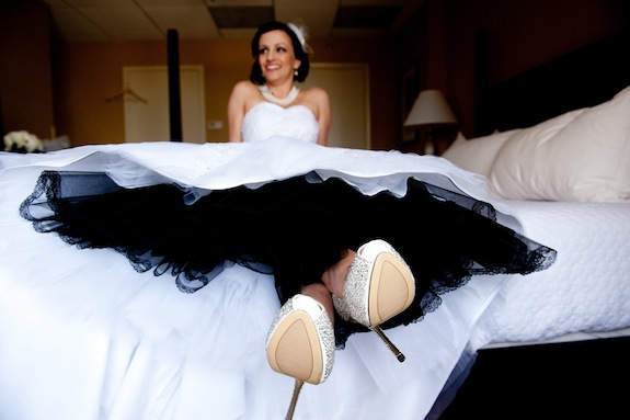 black crinoline bride vintage glam wedding dress
