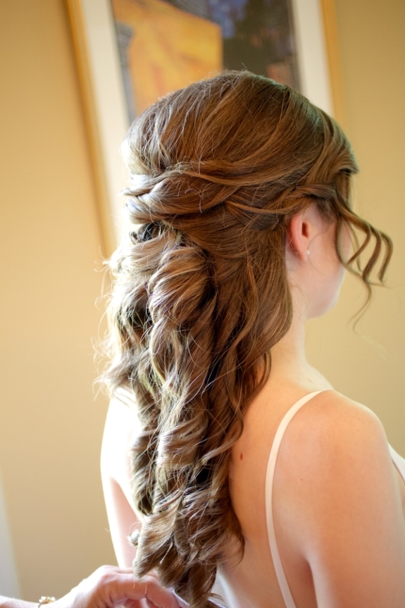 romantic half-up bridal curls updo