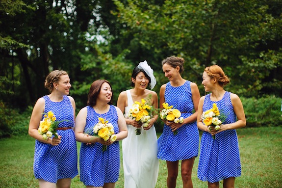 patterned blue anthropologie bridesmaids dresses