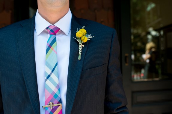 modern groom plaid tie billy ball boutonniere