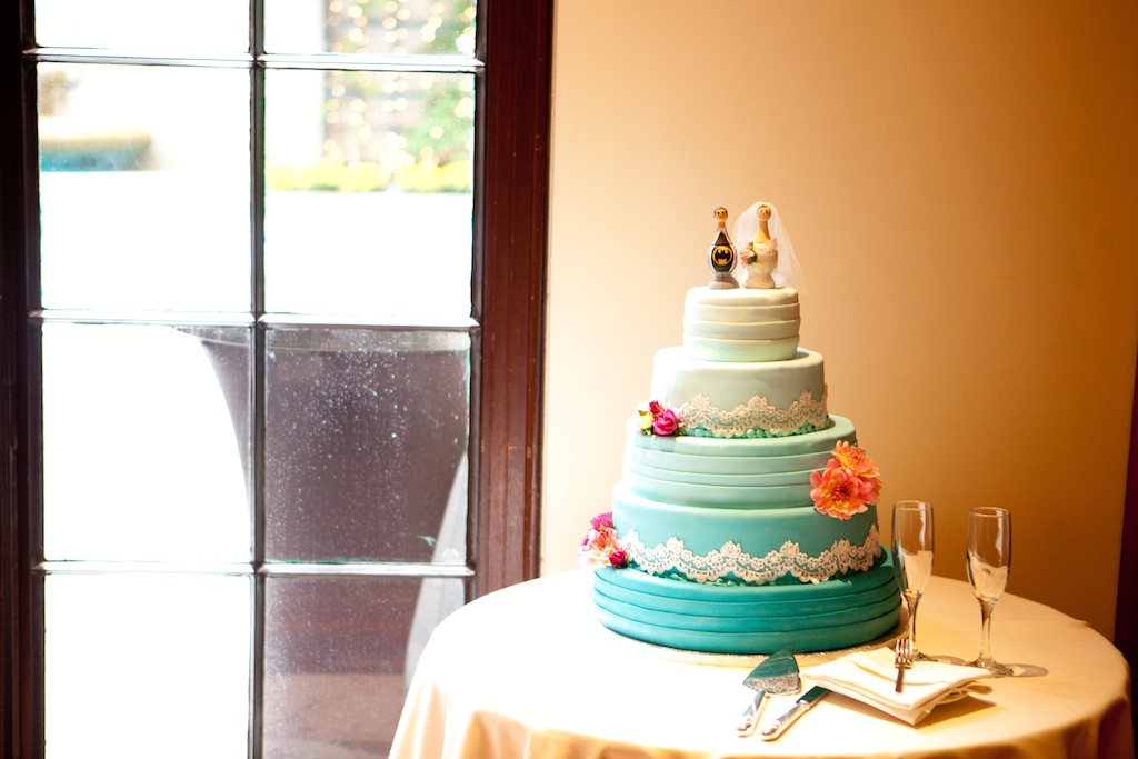 ombre teal wedding cake