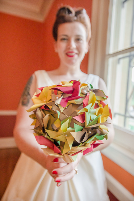 paper DIY alternative bride bouquet paper pinwheels