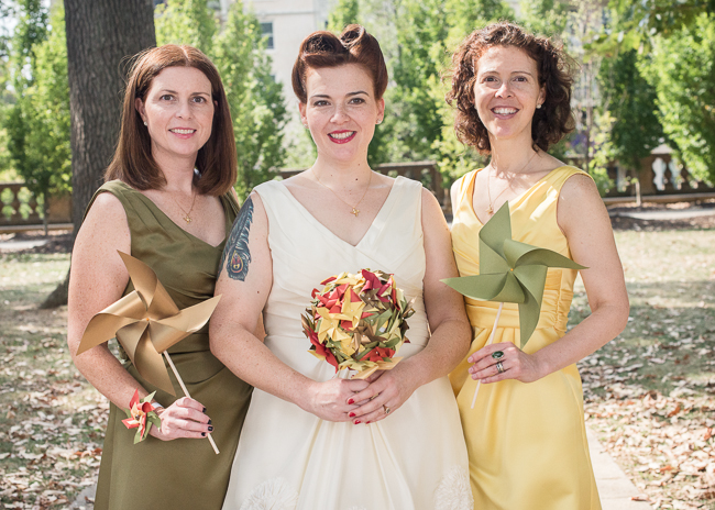 mismatched yellow green bridesmaids