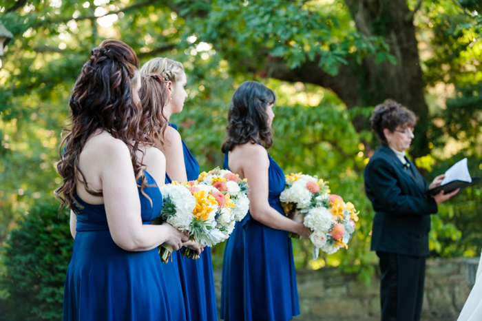 bright blue fall bridesmaids dresses