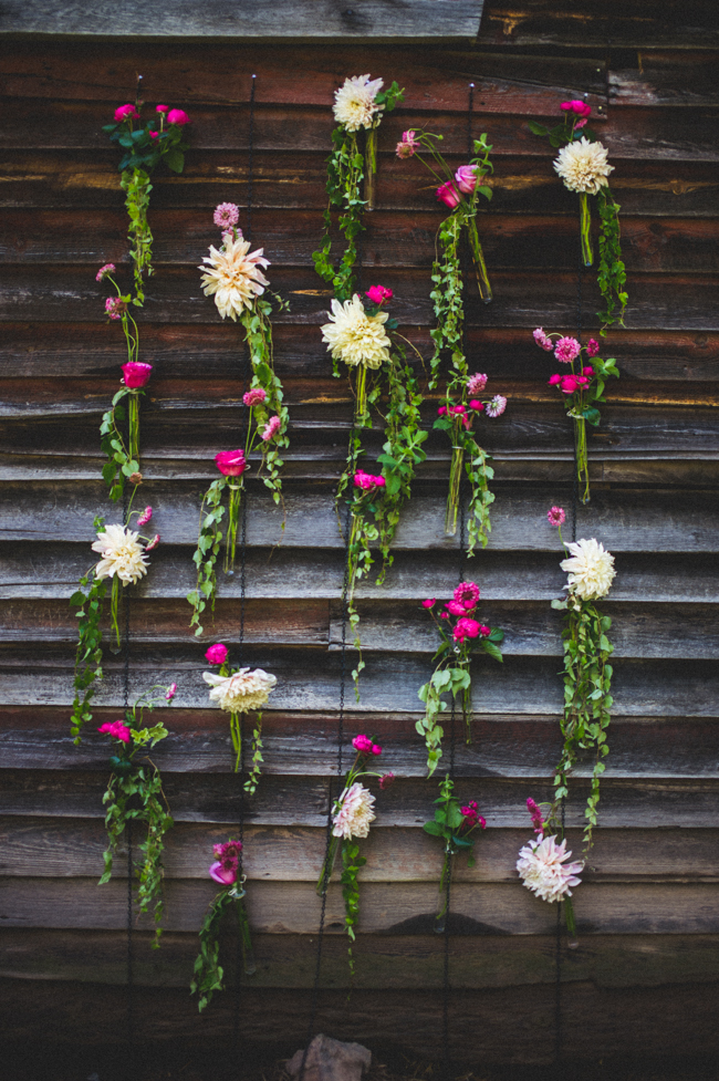 hanging flower altar wedding ceremony backdrop