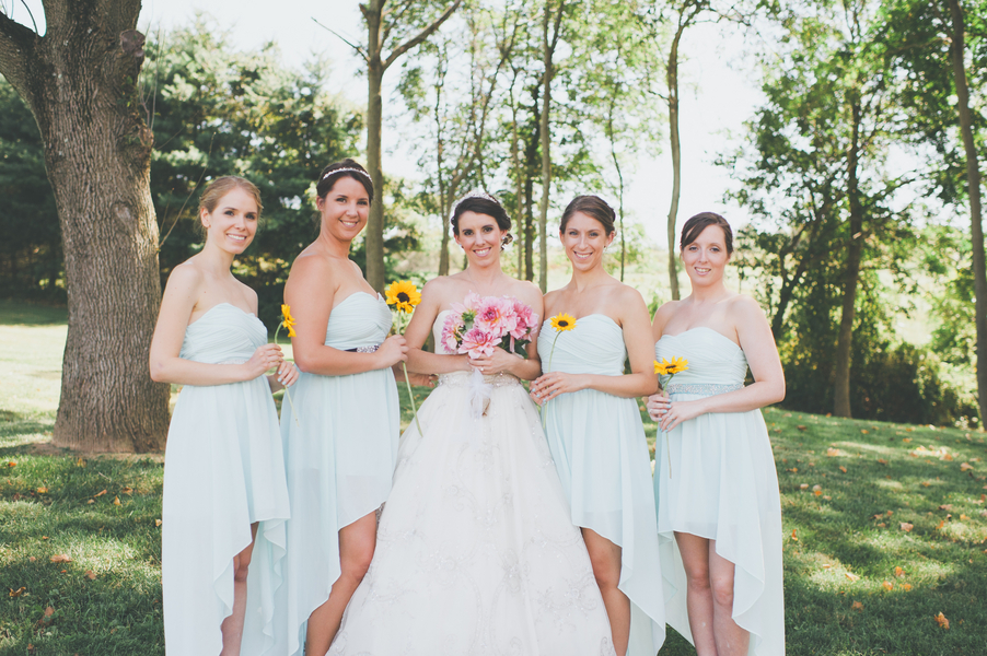 bridesmaids in pale blue