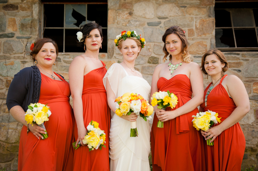 orange chameleon bridesmaids dresses