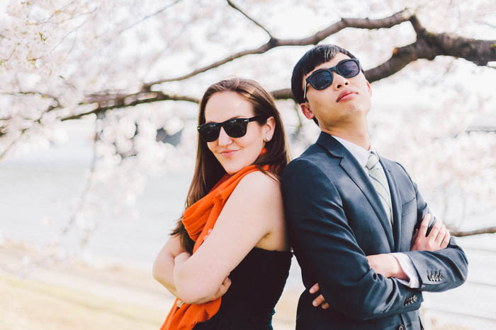 offbeat fun DC engagement pictures cherry blossoms