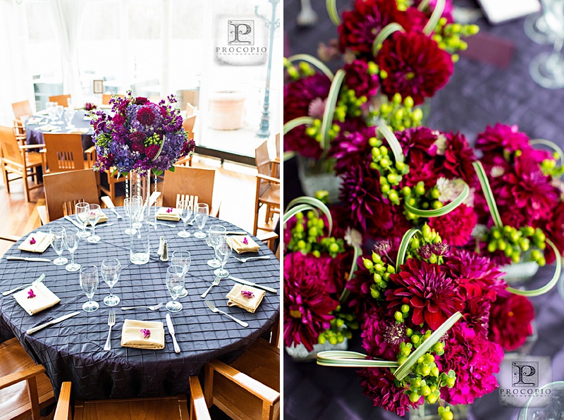purple red tall floral centerpieces