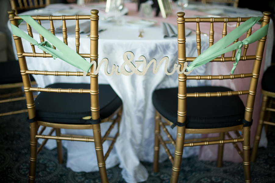 teal mr mrs chair back signs