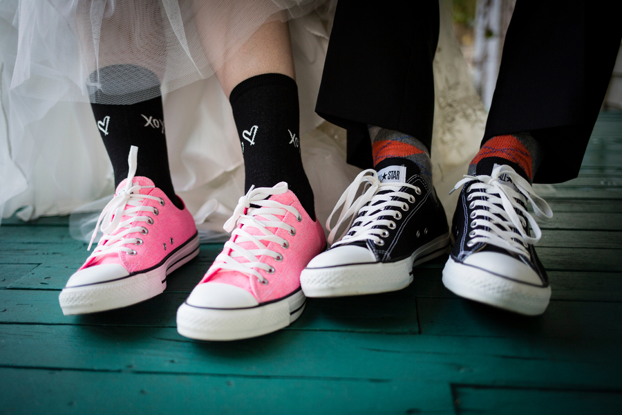 bride and groom in chucks