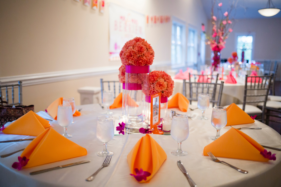 hot pink orange wedding tablescapes