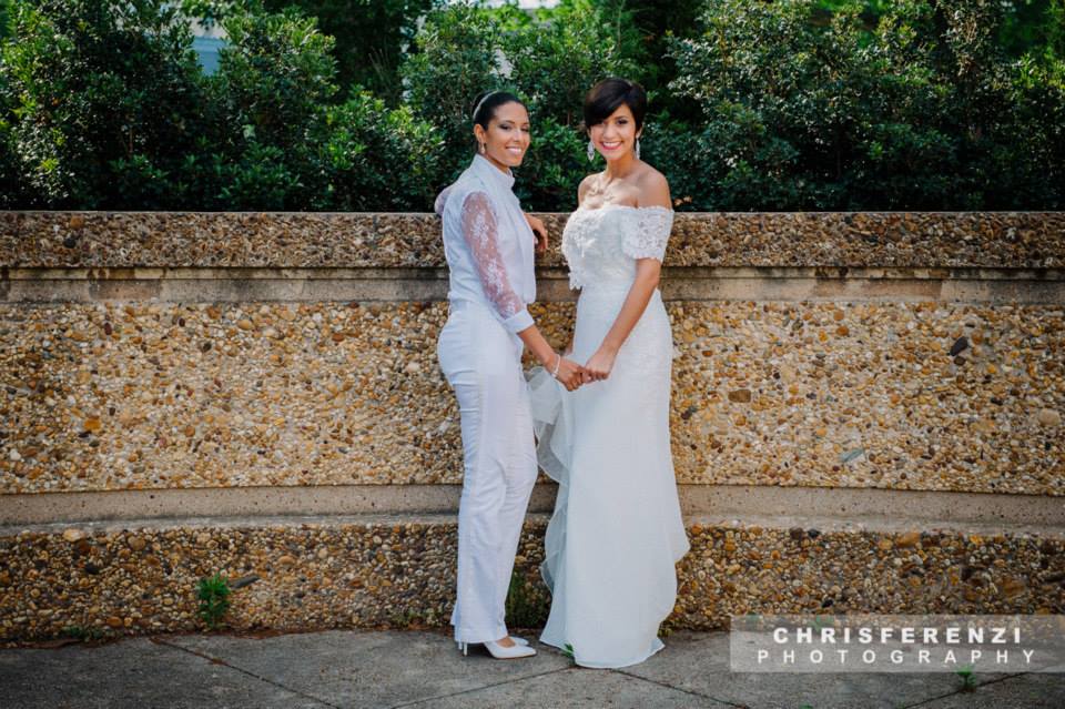 modern same sex lesbian bride white suit style gown (10)