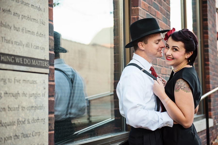 pin up 1950s inspired maryland record store engagement pictures (1)
